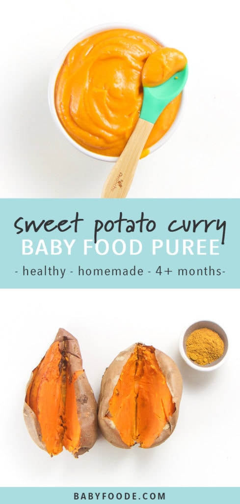 地瓜咖喱阶段的Pinterest图像1开胃菜婴儿食品泥。