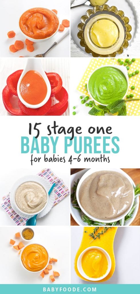 Pinterest拼贴，用于有关一阶段婴儿食品泥的帖子。