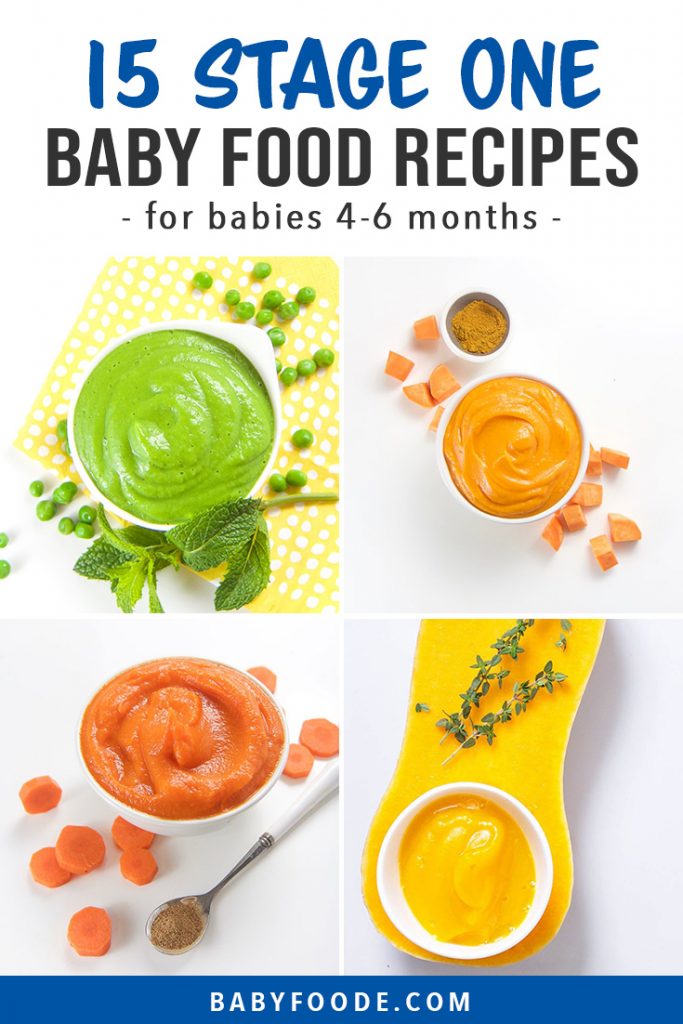 Pinterest拼贴，用于有关一阶段婴儿食品泥的帖子。