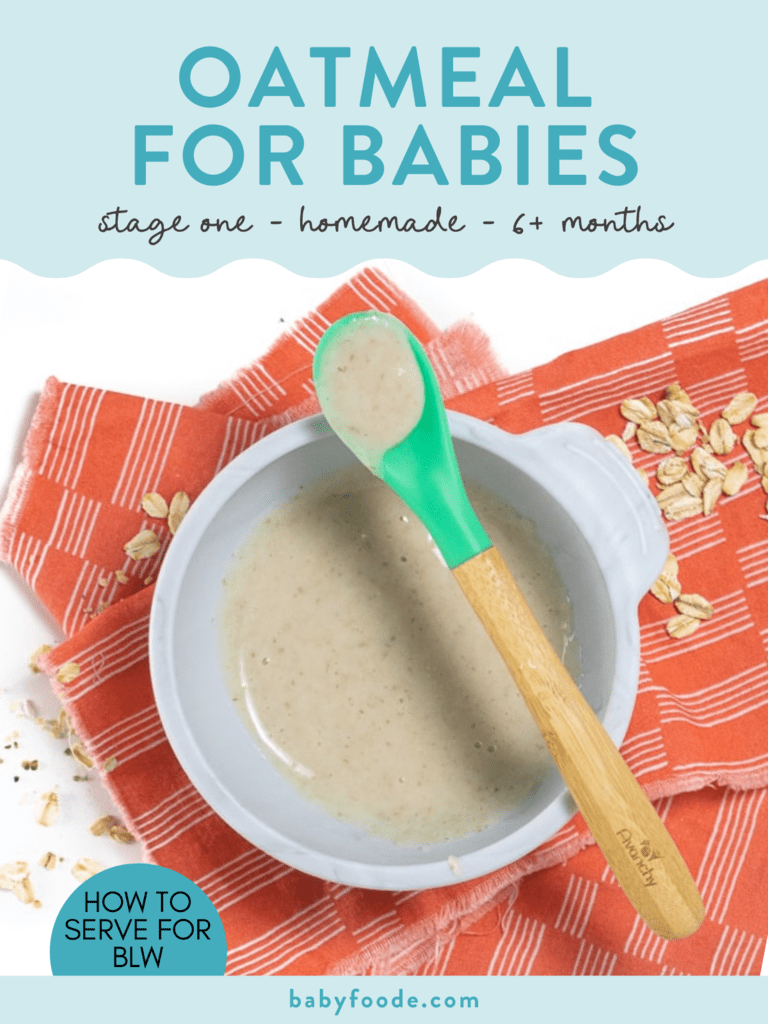 用于婴儿后燕麦片的图形 - 果泥或婴儿主导的断奶，图像是碗，碗有泥燕麦，勺子在上面搁在上面，