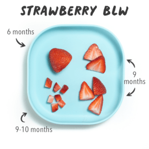蓝色婴儿，用4种不同的方法切草莓为婴儿led断奶。
