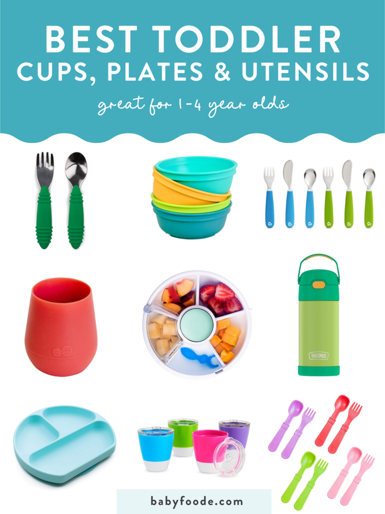 最佳幼儿杯，盘子和餐具的图形 - 非常适合1-4岁的孩子。带有杯子，餐具和儿童盘子的彩色图像网格。