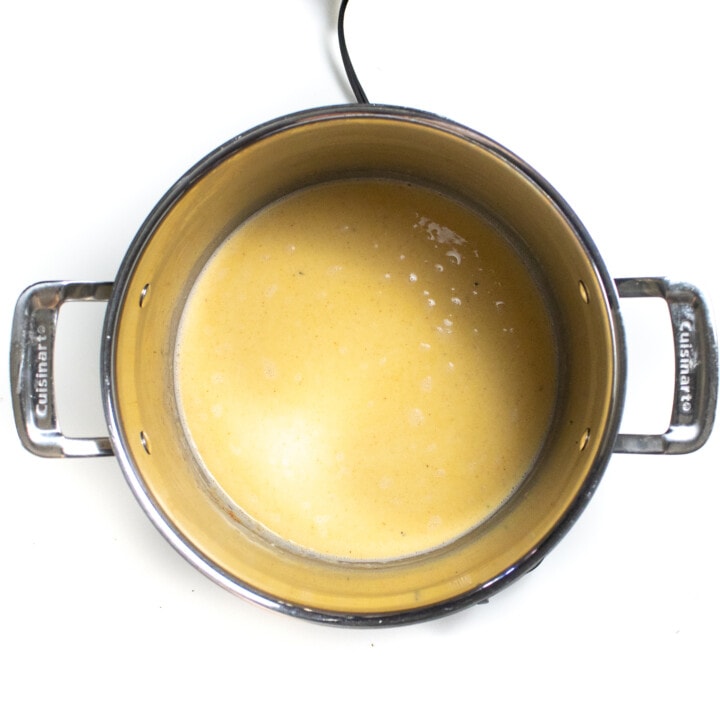 保持大型银锅和酱汁，为自制的Mac＆Cheese买奶酪。