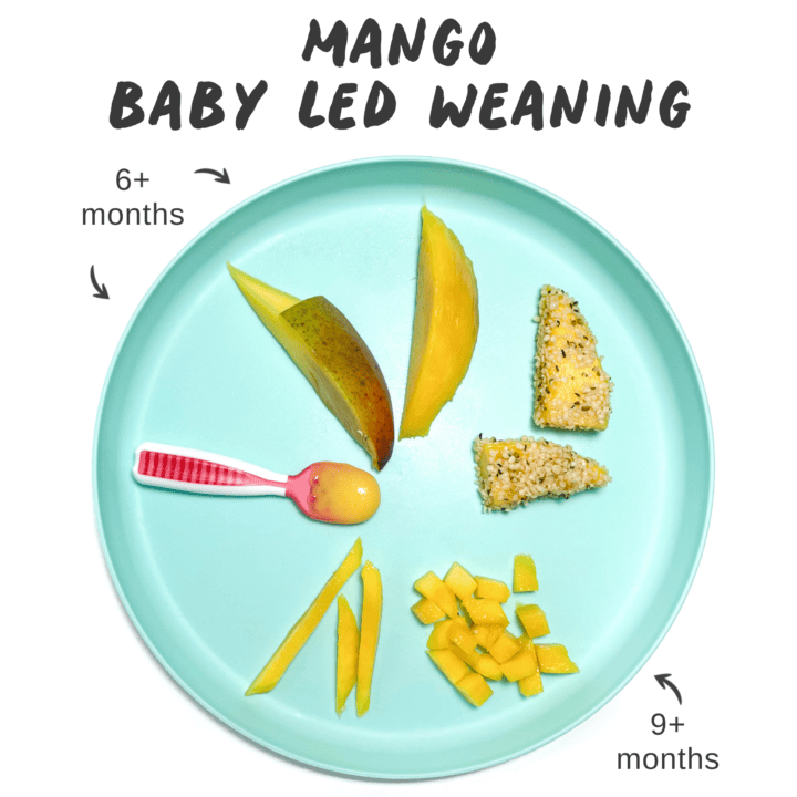 邮政图形 - 蓝色儿童板块，用不同的方法将芒果剪和将芒果提供给婴儿。GydF4y2Ba