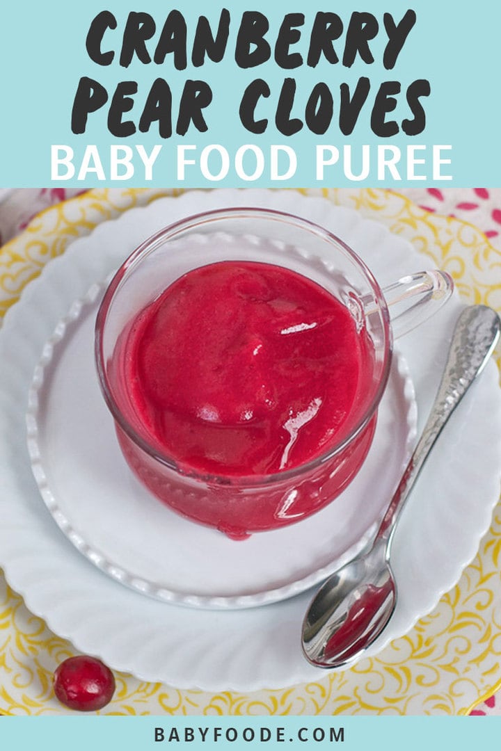 Post-cranberry、Pear和Cloves婴儿食品Puree图形图片上装满树莓宝宝净化