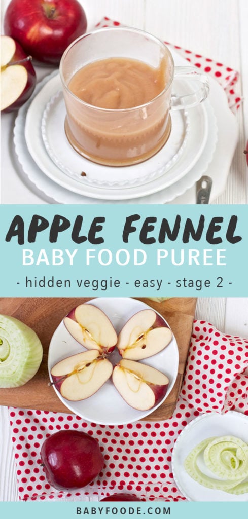 Post-Apple Fennel婴儿食品Puree.-隐藏素材2级简易2级Bob电竞竞猜清晰碗装满婴儿食品净化物并环绕盘子和前端勺子并咬婴儿和另一幅产品图片分布在切板和白表上