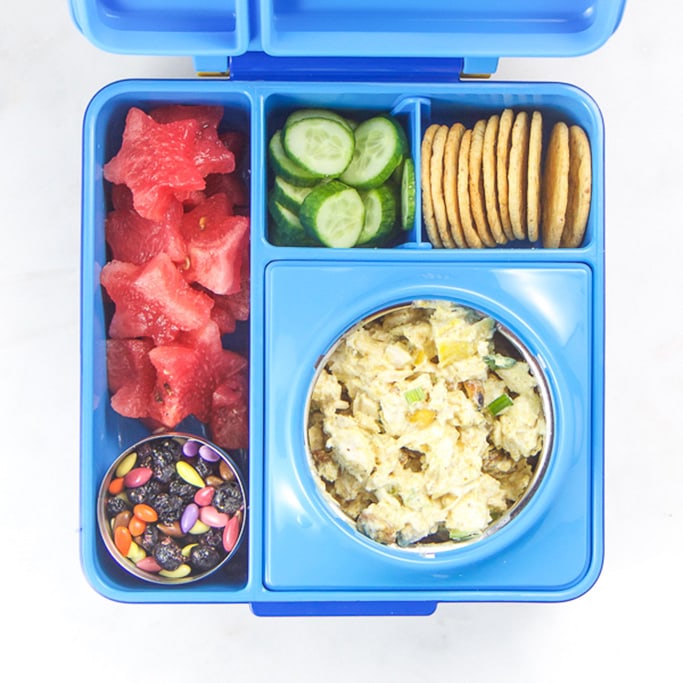 蓝色学校的bob平台午餐盒充满了健康的学校午餐想法。