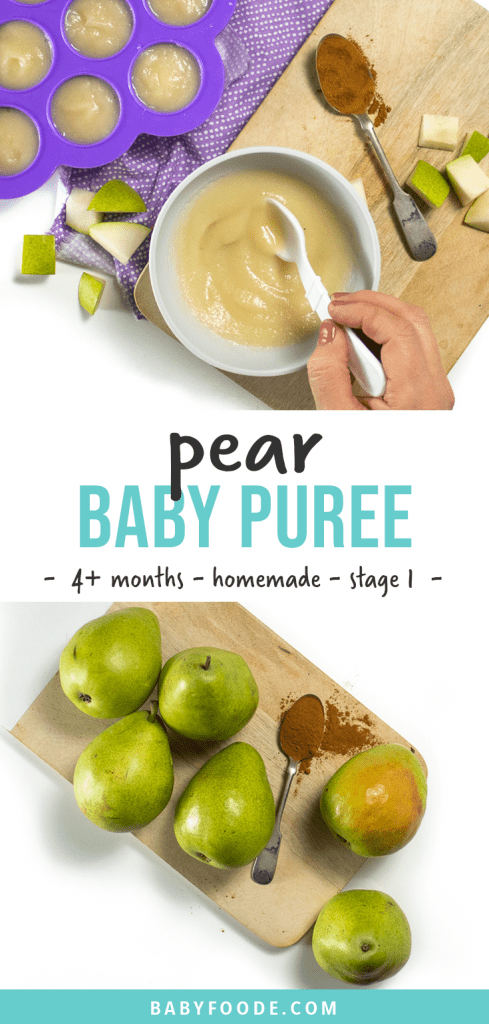 Post-梨子食品净化-4+月自制-阶段一婴儿食品图片显示一手鼓动满碗梨子和有梨子板板