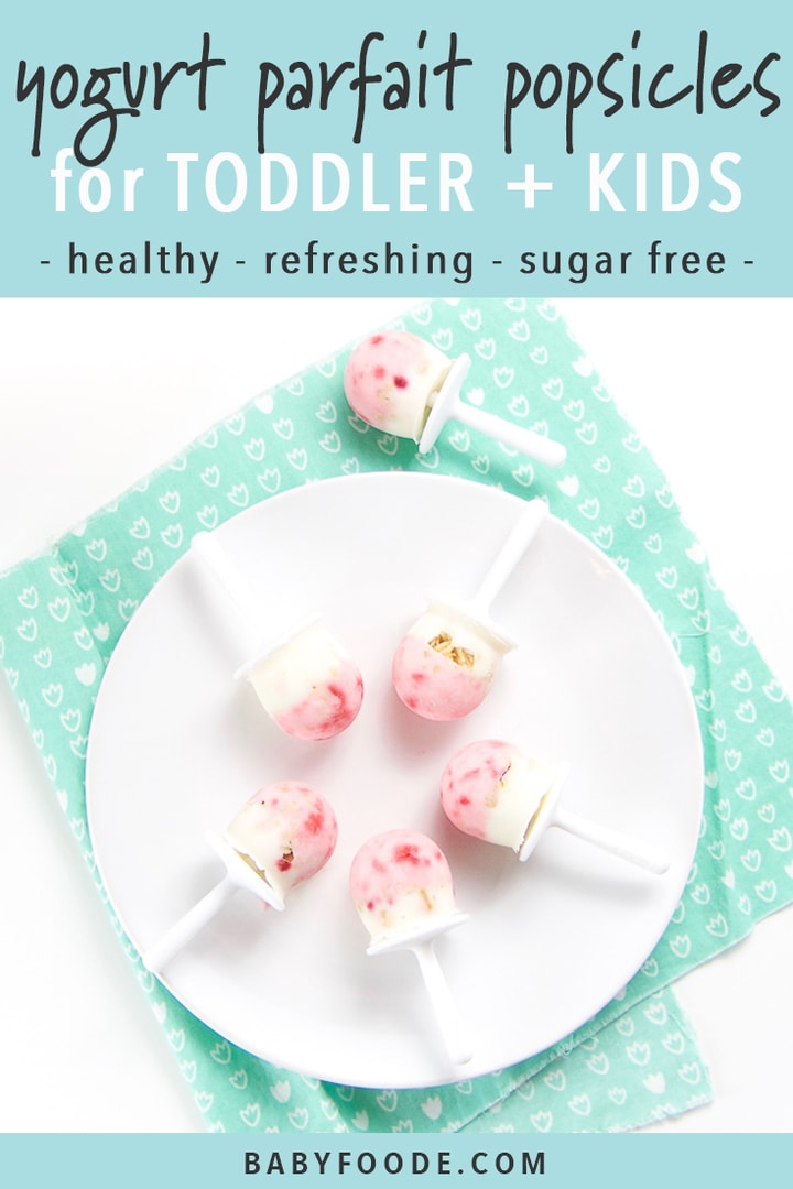 图形文章-文本读作Todler+Kids-健康-刷新-免糖图片显示白圆盘5个健康酸奶随机贴上,柜台上有一根冰棒贴上纸巾