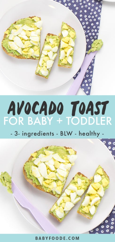 avocadotoast为Baby和Todler-3成份,Beby引导断奶健康图片上方有片吐司白板