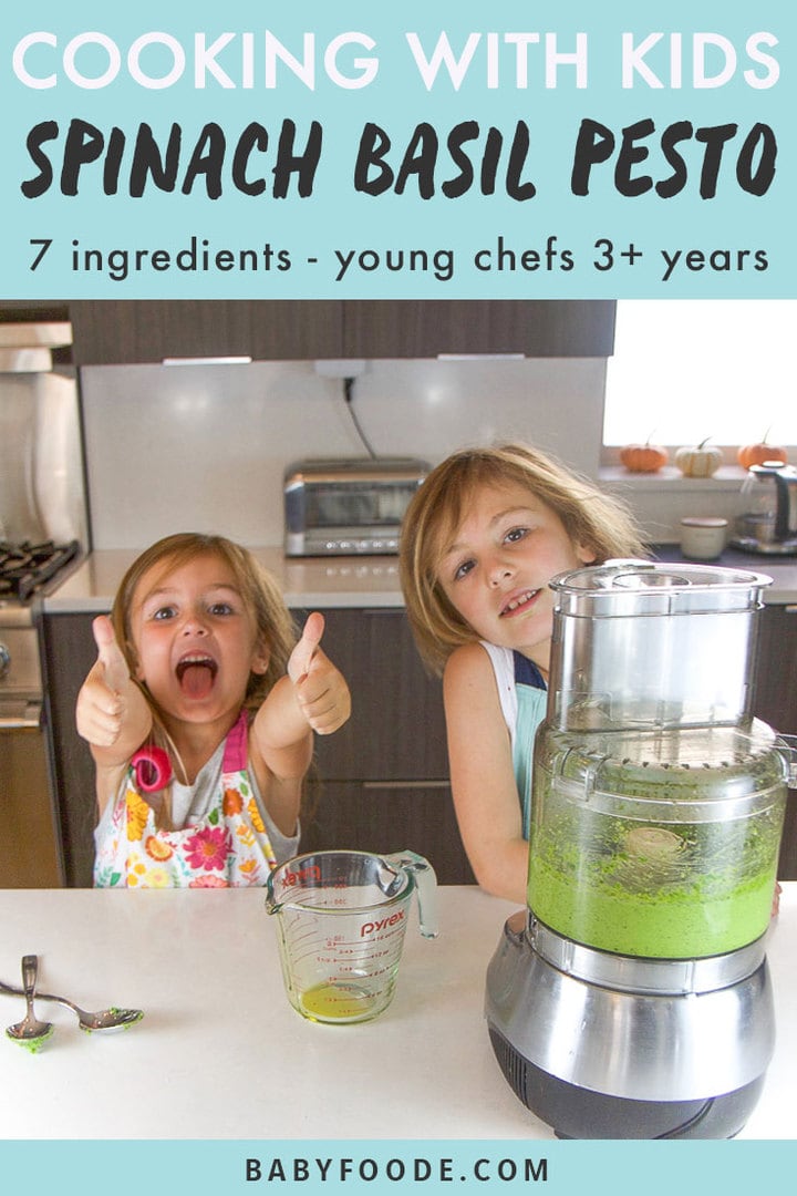图形文章-儿童烹调-spinachBasilPesto-7成份-小厨师3+图片显示两个女孩在厨房里 手掌上签名