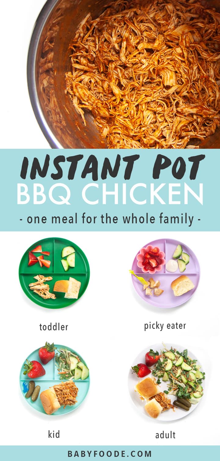 Post-即时锅BBQ鸡-全家一餐图片中装满健康bq鸡和盘子的即时锅显示如何向小朋友、摘人、小朋友和成人提供这顿饭