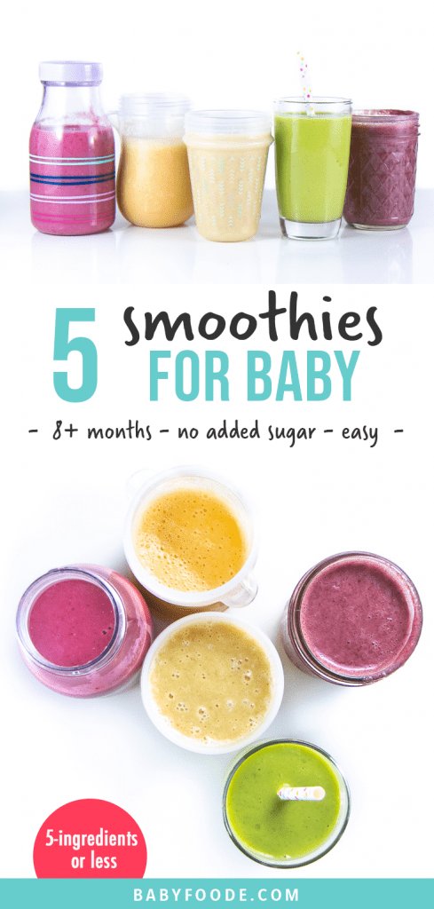 图形文章-5小片-8个月加糖-零加糖-简单-5小词图片显示一排婴儿appy杯装健康冰沙