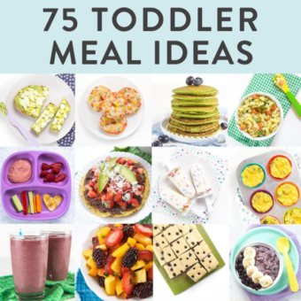 帖子的图形-75个幼儿餐的想法。图像在幼儿的五颜六色和健康餐的网格中。