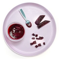 紫色小朋友盘子 以不同方式切送甜菜